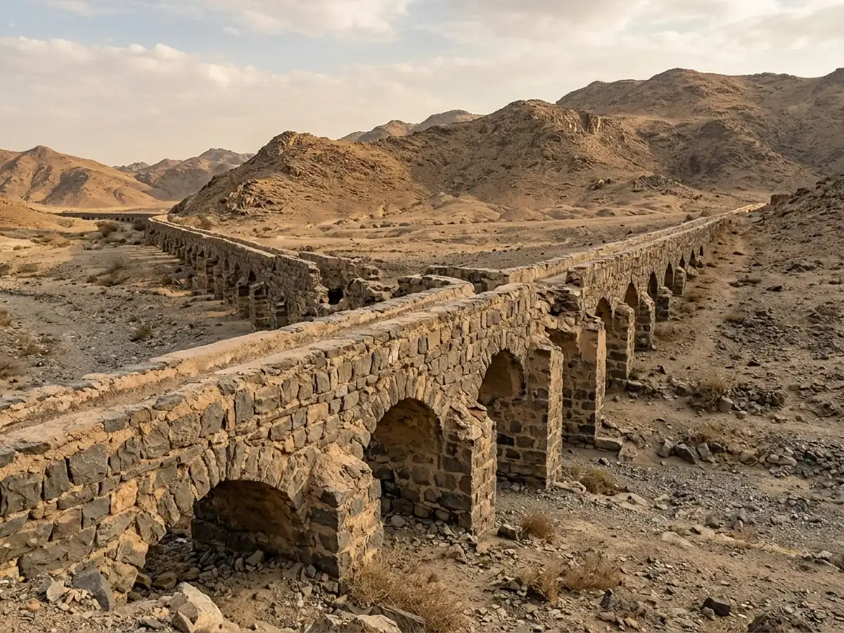 Illustration of the old stone water channel of Ain Zubaidah near Arafat