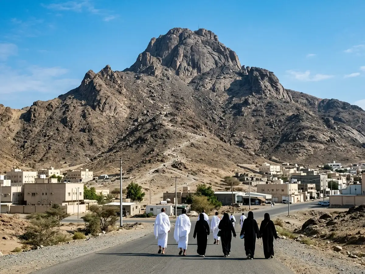 Illustration of Jabal Thawr, the rugged mountain south of Makkah